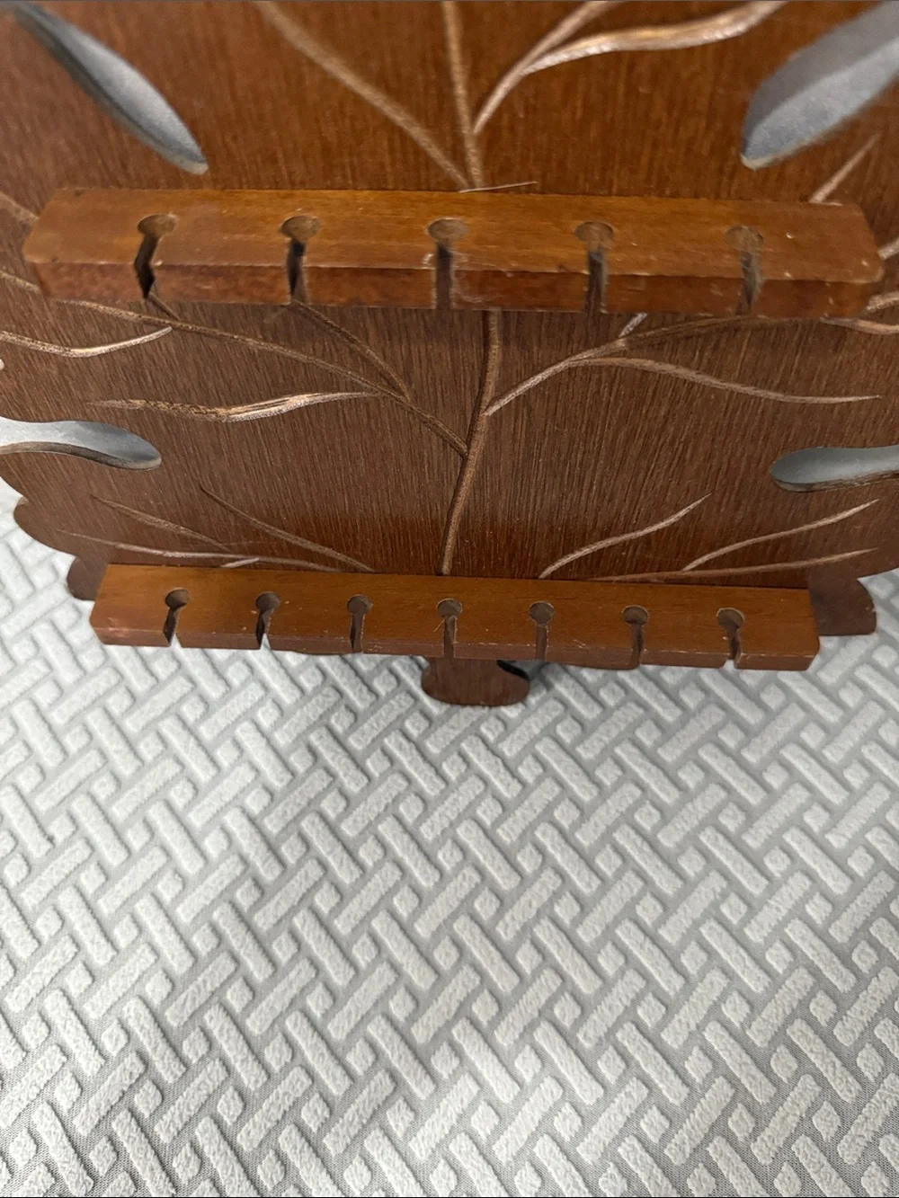 Vintage Carved Wooden Maple Leaf Spoon Rack Jewelry Holder